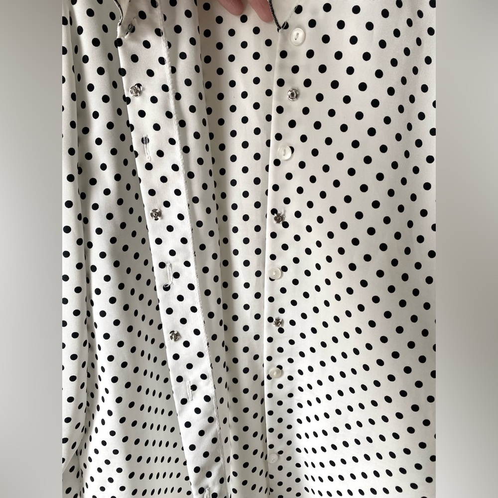 Vintage black and white polka dot print puff shoulder blouse - Picture 8 of 16